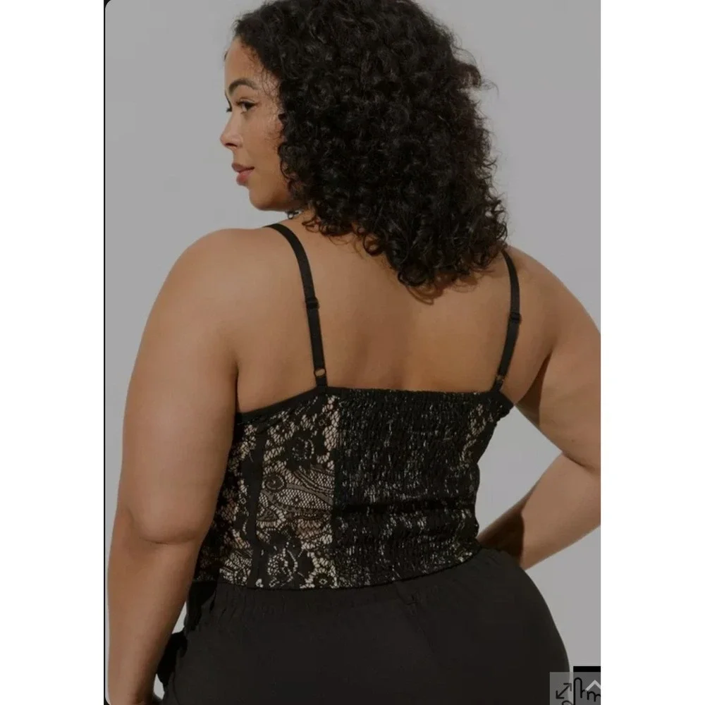Torrid Black Lace Corset Crop Top Beige Lining Smocked Back‎ New With Tags 2/2X